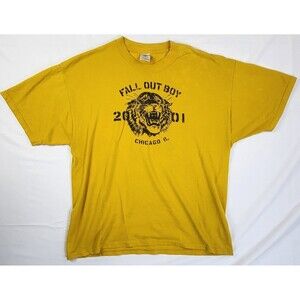 Vintage Original Fall Out Boy Band T-Shirt 2001 Yellow Tiger Rare Y2K Size XL